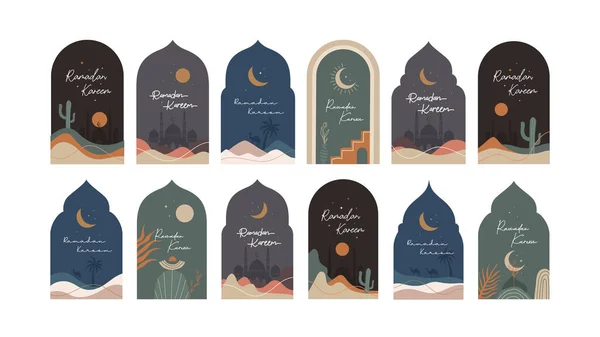 Colección Tarjetas Felicitación Ramadán Kareem Plantilla Vectores Diseño Ilustración Tarjetas — Vector de stock