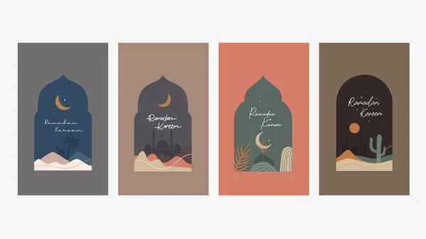 Coleção Cartões Ramadan Kareem Ilustração Modelo Vetor Design Cartões Ramadan — Vetor de Stock