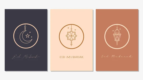 Eid Mubarak Tarjetas Felicitación Eid Fitr Plantilla Ilustración Vectorial Con — Vector de stock