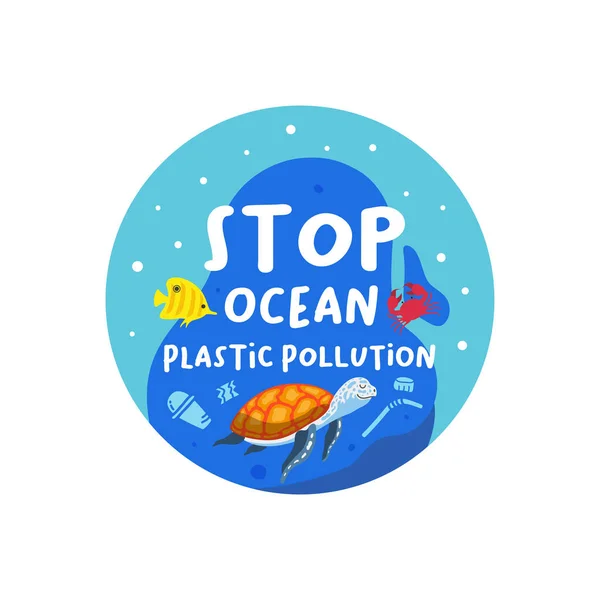Stoppt Plastikverschmutzung Vektor Flache Abbildung Geeignet Für Weltumwelttag Weltmeertag Oder — Stockvektor