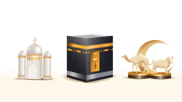 Diseño Vector Elemento Kaaba Mezquita Camello Podio Adecuado Para Día — Vector de stock