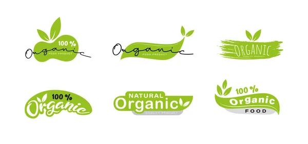 Set Organic Icon Logo Vector Design Vegan Food Label Healthy — Stock Vector