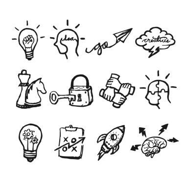 El çizimi biçimli fikir ve çözüm simgesi logo vektör illüstrasyonu kavramı