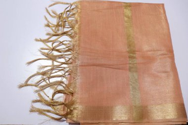 women Peach Colour Dupatta Isolated on White Background
