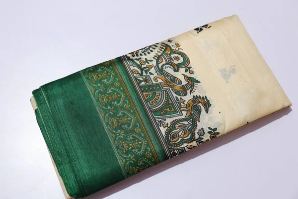 Women Traditional White Green Colour Saree Isolated White Background — Stok fotoğraf