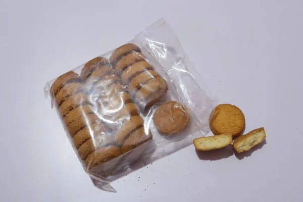 Group of round crispy cookies isolated on white background in India