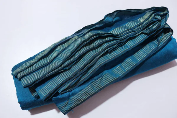 Women Traditional Blue Colour Saree Isolated White Background — Stockfoto