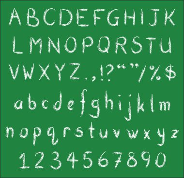 Handwritten White Chalk Fonts on Green Blackboard clipart