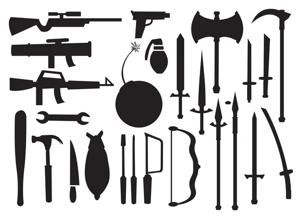 Ilustrações vetoriais de diferentes ferramentas e armas —  Vetores de Stock