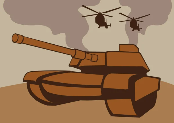 Guerra con tanques y helicópteros . — Vector de stock