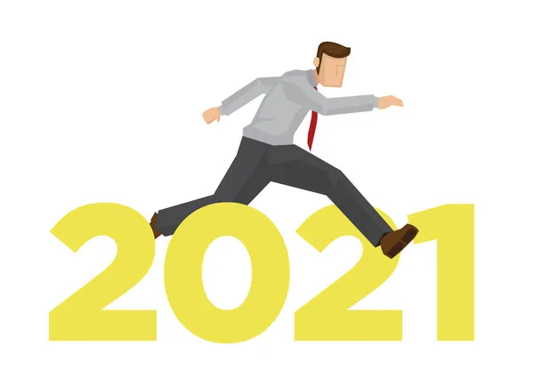사업가가 2021 뛰었어 성공적 사업계에서 2021 년까지 반사기 — 스톡 벡터