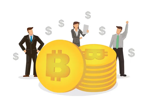 Empresários Vendo Valor Bitcoin Conceito Financeiro Negócios Bitcoin Criptomoeda Ilustração — Vetor de Stock