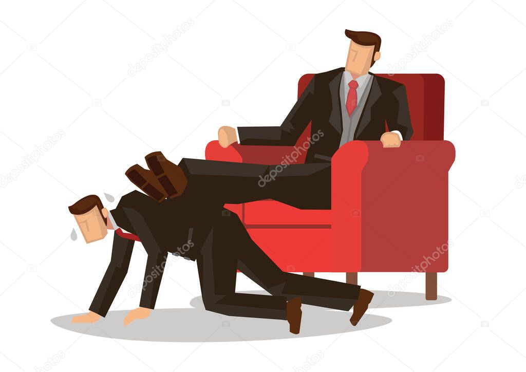 Business illustration concept of a boss trampling on a employee. Flat vector illustration