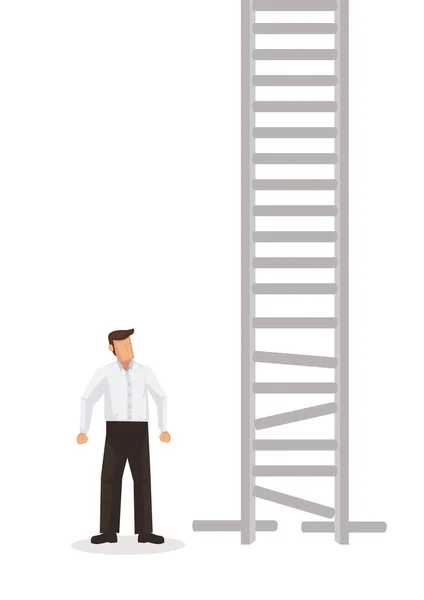 Zakenman Kijkt Naar Een Kapotte Ladder Begrip Zakelijk Obstakel Platte Stockillustratie