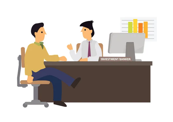 Man Talking Investment Banker His Office Concept Investment Vector Illustration — ストックベクタ