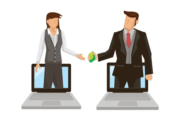 Business People Giving Money Out Laptop Computer Concept Global Business — Stockvector