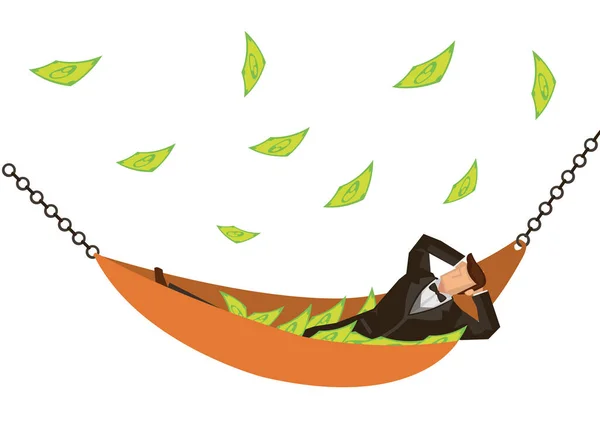 Businessman Lying Hammock Falling Money Isolated White Background Concept Wealth — Stock vektor