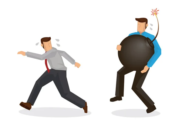 Businessman Holding Huge Bomb His Colleague Running Away Him Troublemaker Royalty Free Stock Illustrations