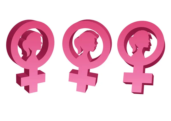 女性主义3D标志有三个角度 国际妇女运动 平面分隔向量图解 — 图库矢量图片