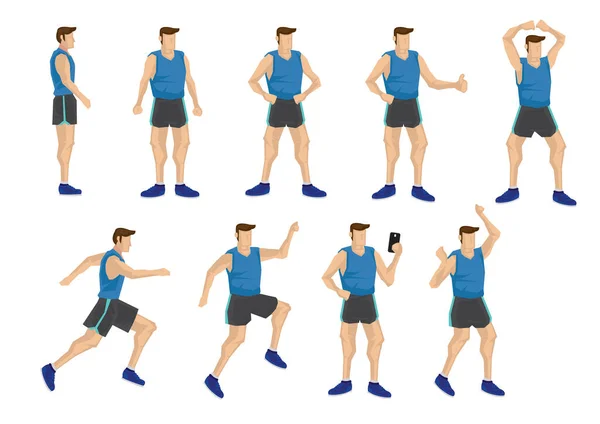 Ensemble Hommes Tenue Exercice Dans Différentes Poses Illustration Vectorielle Isolée — Image vectorielle