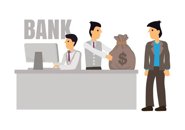 ビジネスマンは銀行から融資を受ける 成功したビジネスと承認されたローン 借り手と信用エージェントの概念 平面ベクトル図 — ストックベクタ