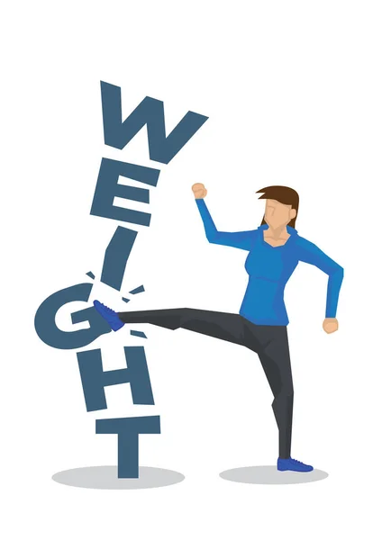 Fit Junge Frau Wehrt Sich Und Zerstört Ihr Gewicht Flache — Stockvektor