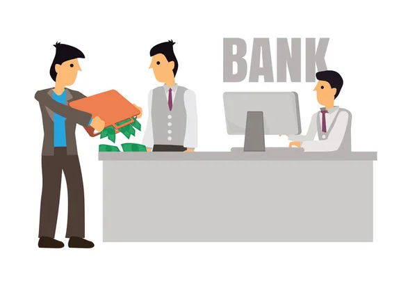 ビジネスマンは銀行からローンを返す 借り手と信用エージェントの概念 平面ベクトル図 — ストックベクタ