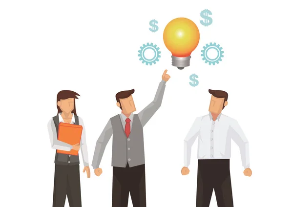 Business Characters Looking Huge Light Bulb Businesspeople Searching Creative Idea — стоковый вектор