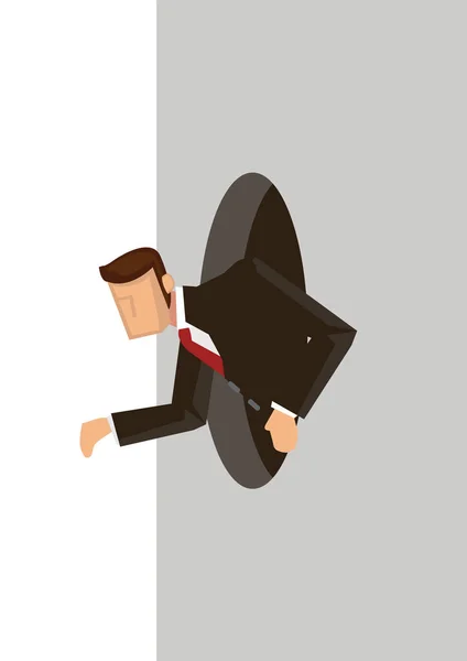 Businessman Climbs Out Hole Exploring New World Vector Illustration — Stock Vector