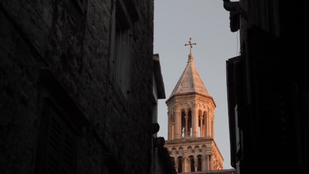 Saint Domnius Bell Tower Famous Landmark Split Sunset High Quality — Vídeos de Stock