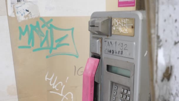 Telephone Booth Messy Graffiti Close High Quality Footage — Stock Video