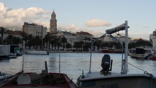 Split Marina Boats Moored Early Evening Destination Croatia Slow High — Stok video