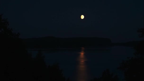 Moving Moon Reflection Lake Dark Night Northern Europe Timelapse High — Stock Video