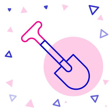 Beyaz arkaplanda çizgi küreği simgesi izole edildi. Bahçe aletleri. Bahçecilik, tarım, çiftçilik aleti. Renkli taslak konsepti. Vektör