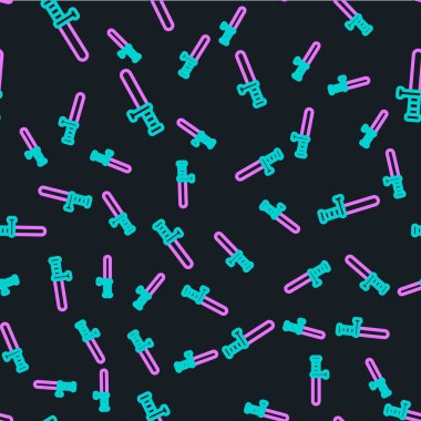 Çizgi polisi kauçuk çubuk ikonu siyah arkaplanda kusursuz desen izole etti. Kauçuk copu. Polis yarasası. Polis ekipmanları. Vektör