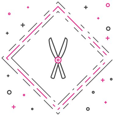 Beyaz arkaplanda izole edilmiş simgeyi budamak için el yapımı makas. Ahşap saplı budama makası. Renkli taslak konsepti. Vektör