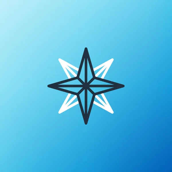 Line Wind Rose ikon elszigetelt kék háttérrel. Iránytű ikon az utazáshoz. Navigációs tervezés. Színes vázlat koncepció. Vektor — Stock Vector