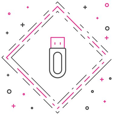 Satır USB flash disk simgesi beyaz arkaplanda izole edildi. Renkli taslak konsepti. Vektör