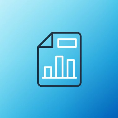Mavi arkaplanda grafik grafik simgesine sahip çizgi belgesi izole edildi. Metin dosya simgesini rapor et. Muhasebe tabelası. Denetim, analiz, planlama. Renkli taslak konsepti. Vektör