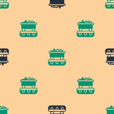 Yeşil ve siyah kömür vagonu ikonu bej arka planda izole edilmiş pürüzsüz desen. Demiryolu taşımacılığı. Vektör