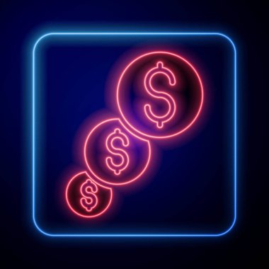Parlayan neon neon madeni büyüme ve kara arka planda izole edilmiş dolar para ikonu. Gelirleri arttırıyorum. Vektör