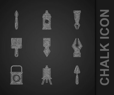 Palet bıçağı, Easel ya da resim tahtaları, dolmakalem ucu, boya kovası, fırça ve ikon. Vektör