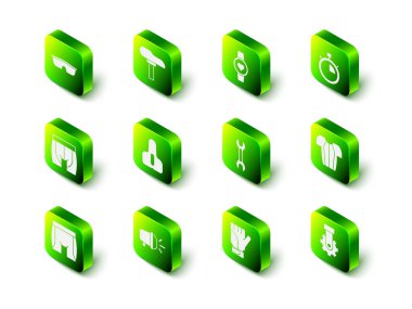 Bisiklet koltuğu, akıllı saat, Stopwatch, bisiklet tişörtü, Derailleur bisiklet arka, İngiliz anahtarı, eldiven ve lamba ikonu. Vektör