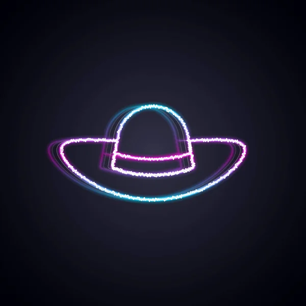 Línea de neón brillante Elegante icono de sombrero de mujer aislado sobre fondo negro. Vector — Vector de stock