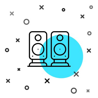 Siyah çizgi Stereo hoparlör simgesi beyaz arkaplanda izole edildi. Ses sistemi hoparlörleri. Müzik ikonu. Müzikal sütun hoparlörü. Rastgele dinamik şekiller. Vektör