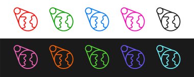 Siyah beyaz arkaplanda Dünya çizgisi ikonu izole edildi. Dünya ya da Dünya işareti. Küresel internet sembolü. Geometrik şekiller. Vektör