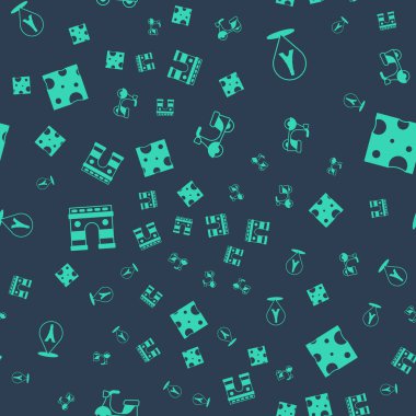 Scooter 'ı, Eyfel Kulesi' ni, Zafer Kemeri 'ni ve Peynir' i kusursuz düzene sokun. Vektör