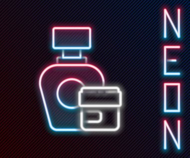 Parlayan neon çizgisi kremi ya da losyon kozmetik tüp ikonu siyah arkaplanda izole edilmiş. Erkekler için vücut bakım ürünleri. Renkli taslak konsepti. Vektör İllüstrasyonu