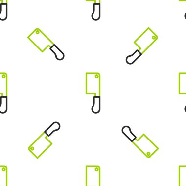 Line Meat Chopper simgesi beyaz arkaplandaki kusursuz deseni izole etti. Kasap bıçağı. Et için mutfak bıçağı. Kasap bıçağı. Vektör