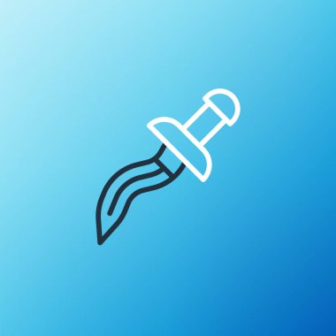 Hançer çizgi simgesi mavi arkaplanda izole edildi. Bıçak ikonu. Keskin bıçaklı kılıç. Renkli taslak konsepti. Vektör